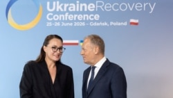 Прем'єрка України Юлія Свириденко і прем'єр Польщі Дональд Туск на Конференції з відновлення України. Гданськ. 25 червня 2026 року