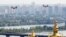 Конвертоплани США CV-22B Osprey в небі біля Києво-Печерської лаври під час минулорічних українсько-американських військових навчань Rapid Trident-2020 («Стрімкий тризуб-2020»)
