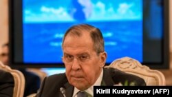 Russian Foreign Minister Sergei Lavrov attends a meeting of foreign ministers from the Caspian Sea littoral states in Moscow on December 5.