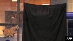 The part of "Entropa" representing Bulgaria is covered with a black sheet in Brussels.