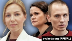 Вынікі тыдня. “ПіК Свабоды”. Прадстаўніца Аб'яднанага пераходнага кабінэту ў эканамічных пытаньнях Аліса Рыжычэнка, былы палітвязень Мікалай Дзядок. Сьвятлана Ціханоўская. Ілюстрацыйны калаж. 