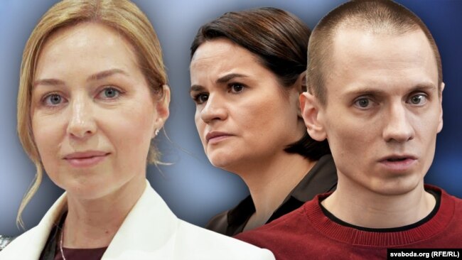 Вынікі тыдня. “ПіК Свабоды”. Прадстаўніца Аб'яднанага пераходнага кабінэту ў эканамічных пытаньнях Аліса Рыжычэнка, былы палітвязень Мікалай Дзядок. Сьвятлана Ціханоўская. Ілюстрацыйны калаж. 