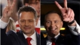 Rafal Trzaskowski (stânga) ar avea un ușor avantaj față de Karol Nawrocki, fiind creditat de exit-poll-uri cu 50,3%