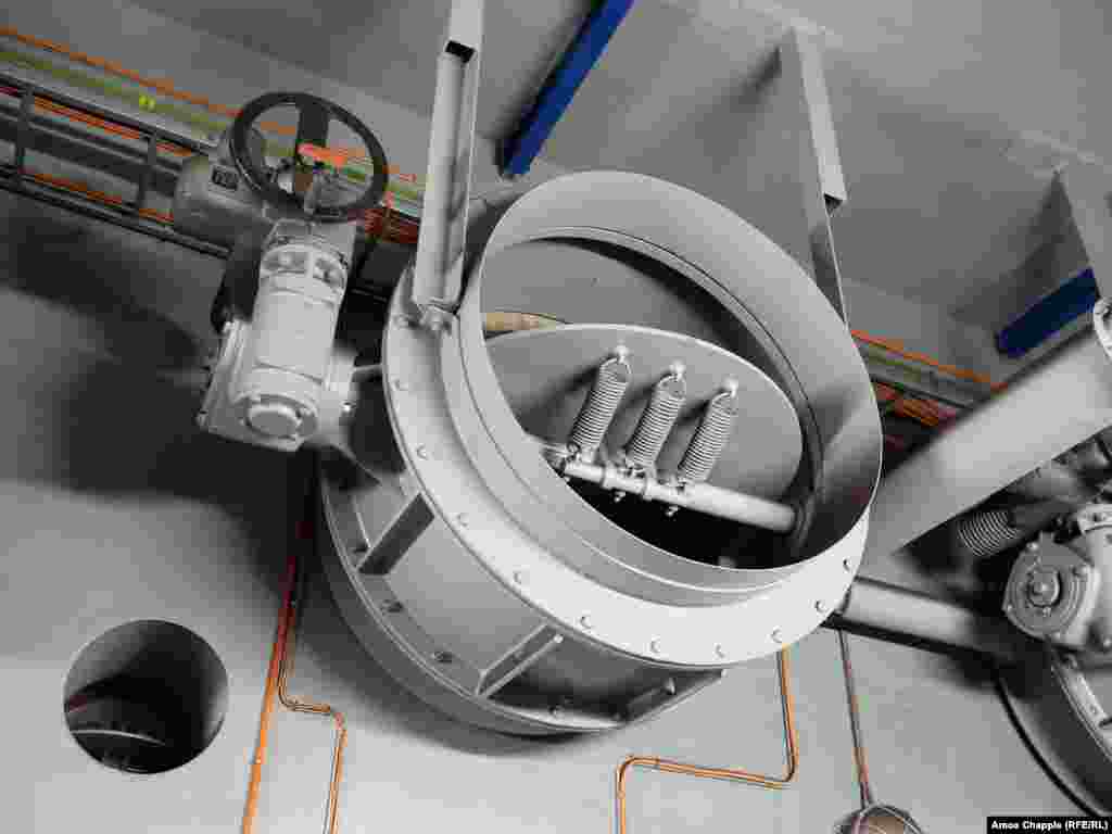 An air valve in the ventilation system of the OSM. Filip says tests are made every night on the OSM to ensure its readiness. The transport company told RFE/RL the total cost to operate the system is hard to quantify but for &quot;repairs and maintenance,&quot; around 80 million Czech crowns ($3.3 million) is spent per year.&nbsp; &nbsp;