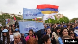 Armenia - Former President Robert Kocharian's Hayastan alliance holds an election campaign rally in Vagharshapat, May 8, 2026.