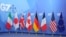 The flags of the G7 countries are seen ahead of the G7 summit at the European Council headquarters on June 4. 