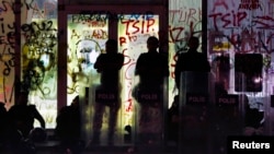 Turkish riot police are seen on Istanbul's Taksim Square on June 12.