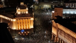 Crowds fill the square in front of Bulgaria's parliament building in Sofia on December 1.<br><br>Tens of thousands of people took to the streets in Sofia, while separate protests were held in at least a dozen other cities throughout the country. The unrest broke out over a draft 2026 budget that raises taxes and social-security payments, angering many citizens who view the government as corrupt.
