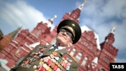 A war veteran attends Victory Day celebrations in Moscow on May 9.