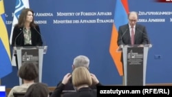 Пресс-конференция главы МИД Армении Ара Айвазяна и действующего председателя ОБСЕ, министра иностранных дел Швеции Анн Линде, Ереван, 16 марта 2021 г.