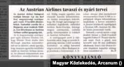 John McGough mint az Austrian Airlines részvényese a Magyar Közlekedés 1998. március 23-i számában