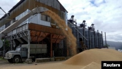  A truck waits at a grain terminal during barley harvesting in Ukraine's Odesa region in July 2022.