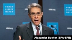 GERMANY -- Kenneth Roth, executive director of the Human Rights Watch, speaks at a press conference during which he presented its annual report for 2019, in Berlin, January 17, 2019