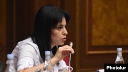 Armenia - Aregnaz Manukian of the opposition Hayastan alliance speaks during a session of the National Assembly, Yerevan, September 13, 2021.