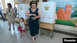 Nagorno-Karabakh - Voters at a polling station in Stepanakert, 19Jul2012.