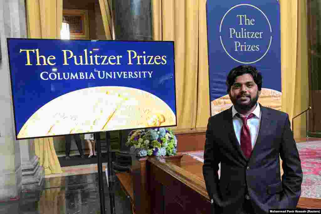A photo of Danish Siddiqui during the Pulitzer Prize ceremony in New York in 2018. Siddiqui was killed amid clashes near the Afghanistan-Pakistan border on July 16. According to Reuters, Siddiqui had been wounded in the arm by shrapnel earlier in the day while reporting on fighting in the border town of Spin Boldak. After having that wound bandaged, he was speaking to local shopkeepers when the Taliban attacked again, killing Siddiqui and a senior Afghan military officer.