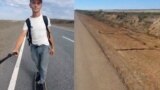 Kazakhstan - Rishat Shaikhitdinov traveling on a longboard from Pavlodar to Almaty