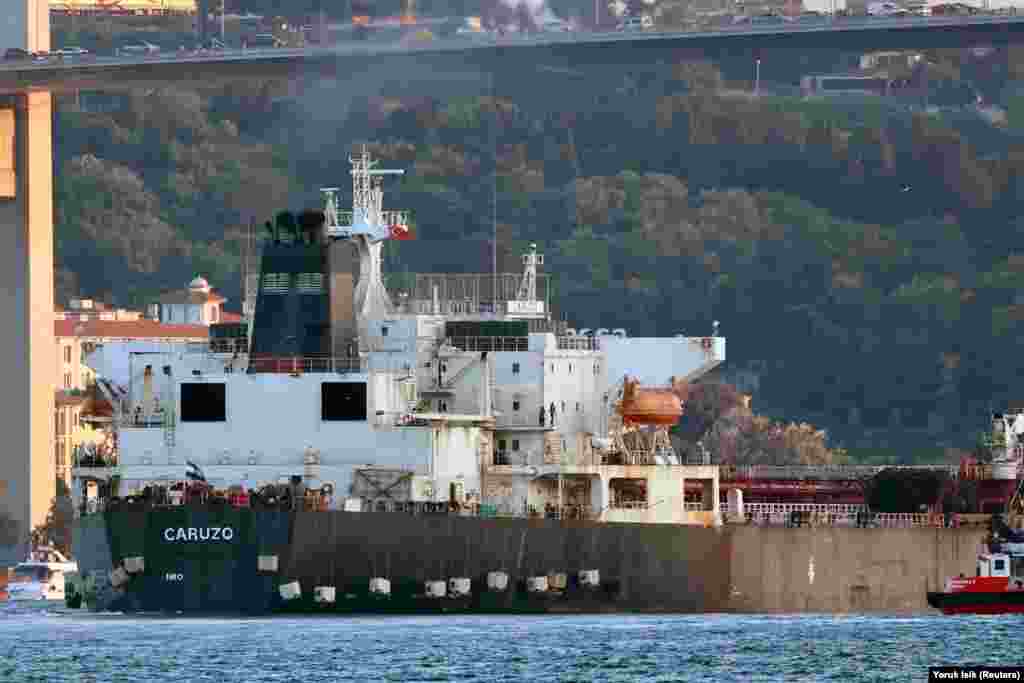 Water tanks dangle from the rear of the hull of the Caruzo as it steams through the Bosphorus. The tanks are believed to be an effort to shield the engine of the ship from marine drone attacks.<br><br>A recent <a href="https://ambrey.com/01062026i/" target="_self" class="wsw__a"><strong>Ambrey report</strong></a> said the Russia-Ukraine conflict on the Black Sea "is increasingly spilling beyond its traditionally recognised high-risk zones," in part due to explosives-packed marine drones drifting into the body of water after losing power or communications.<br>