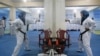 Afghan girls practice tae kwan do at a gym in Kabul.