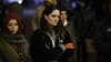 Georgian journalist Mariam Nikuradze covering a protest in Tbilisi.