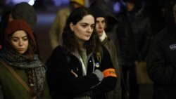 Georgian journalist Mariam Nikuradze covering a protest in Tbilisi.