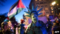 Protest pro-palestinian la Washington cu ocazia vizitei premierului israelian Netanyahu, la 4 februarie 2025. 