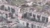 A collage showing Oleshky's hospital (top left), devastated residential areas (right), and floodwaters in the Ukrainian city in 2023 (bottom left).