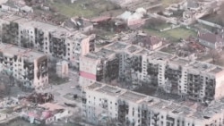 A collage showing Oleshky's hospital (top left), devastated residential areas (right), and floodwaters in the Ukrainian city in 2023 (bottom left).