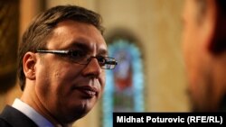 Serbian Prime Minister Aleksandar Vucic during his visit to Serb Orthodox Cathedral in Sarajevo, 13May2014.