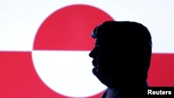 Силует на президента на САЩ Доналд Тръмп на фона на знамето на Гренландия. Колаж, Ройтерс.