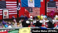 A makeshift monument to the victims of the Boston Marathon bombings on Boylston Street.