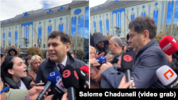 Активистке Мариам Меканцишвили удалось приблизиться к депутату «Грузинской мечты» тбилисского сакребуло Беке Давитулиани.