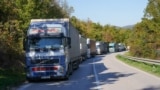 KOSOVO/SERBIA: Trucks waiting at Merdare border crossing on Serbian side, close to Kosovo