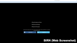 A darkened screen of the web portal for the Balkan Investigative Reporting Network in support of the Stop Media Darkness campaign on September 28.