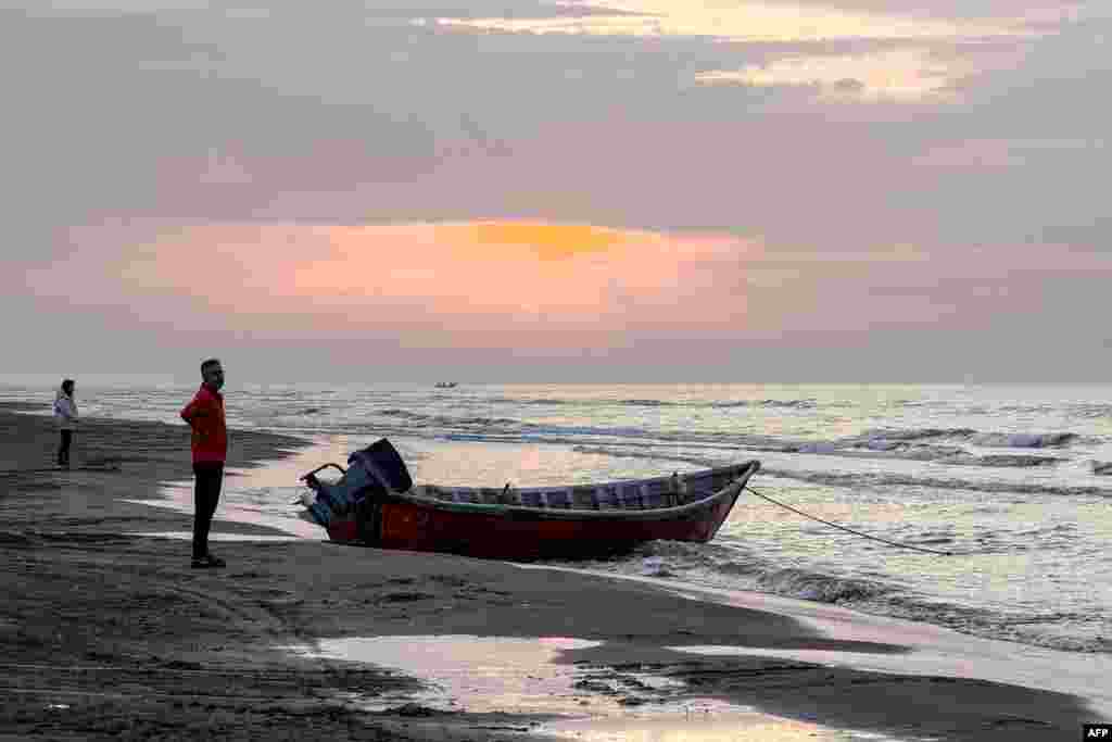 A beach on the Caspian Sea coast in Sorkhrud, in Iran's northern Mazandaran Province. Many families have relocated there due to the ongoing war.