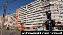 The building damaged by the drone strike in Galati
