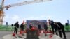 Armenia - Senior Armenian and Chinese officials break ground on the site of a new Chinese embassy bulilding in Yerevan, 9Aug2017.