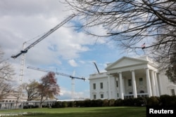 Краны на стройплощадке Белого дома.