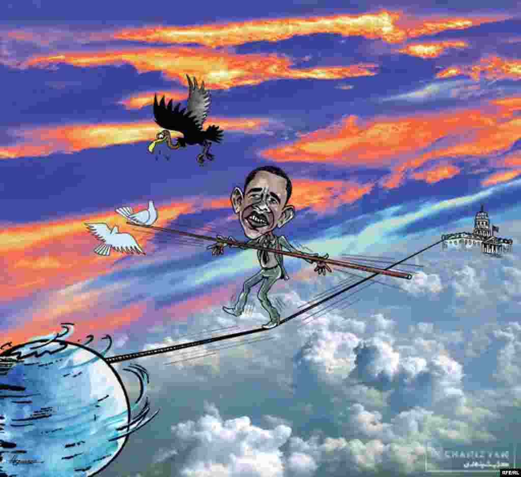 Turning his sight beyond the region, the cartoonist imagines Barack Obama barely managing an impossible task.