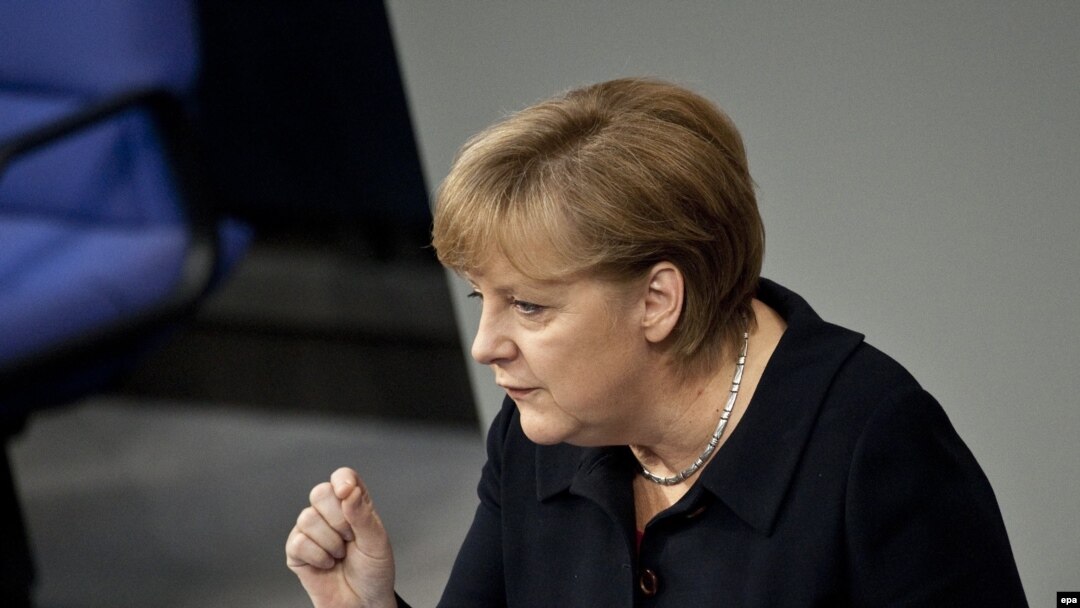 German Chancellor Angela Merkel addressing her country's parliament on December 2. 