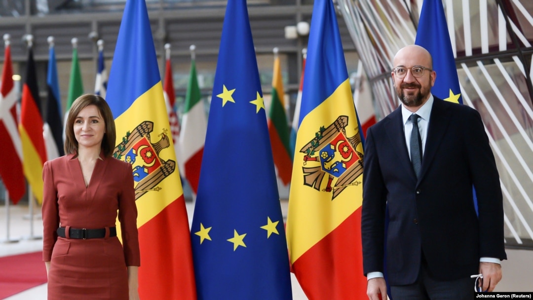 Președinta R. Moldova, Maia Sandu, alături de președintele Consiliului European, Charles Michel