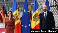 Președinta R. Moldova, Maia Sandu, alături de președintele Consiliului European, Charles Michel