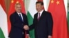 Hungarian Prime Minister Viktor Orban (left) shakes hands with Chinese President Xi Jinping during a visit to Beijing in 2019. 