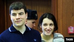 Nikita Tikhonov (left) and Yevgenia Khasis were imprisoned in 2011 for the double murder of Stanislav Markelov and Anastasia Baburova. (file photo)