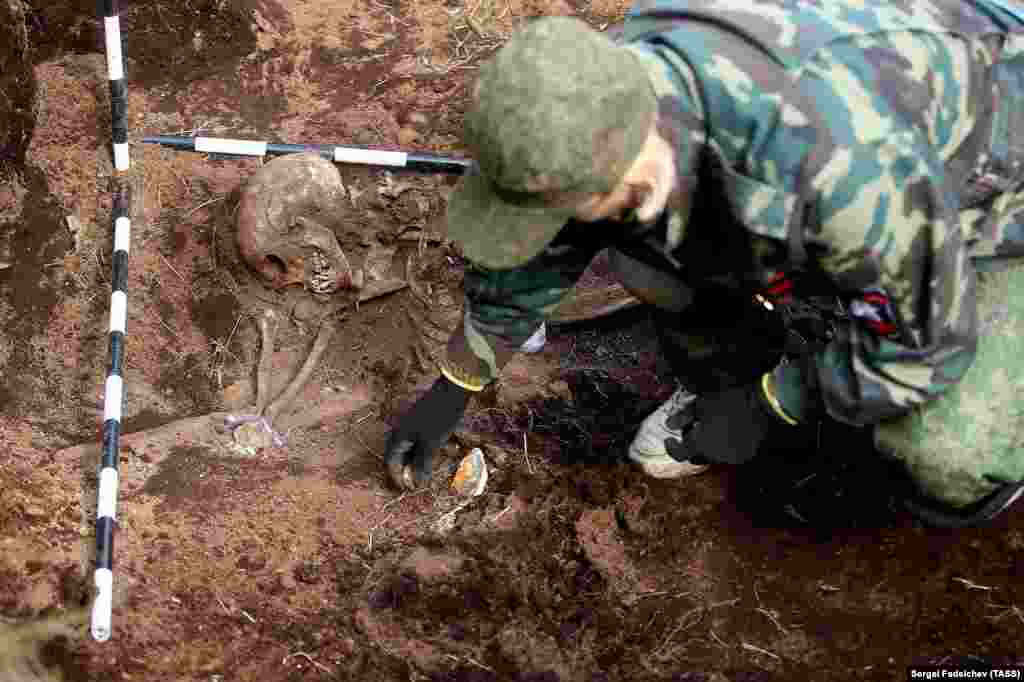 The remains of a Soviet soldier killed during the operation to seize the Kurile Islands in 1945. Japan claims the four islands closest to the Japanese mainland are not part of the Kurile chain and the U.S.S.R. therefore had no right to capture them.