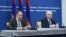 Russian Foreign Minister Sergei Lavrov (left) and Armenian Foreign Minister Edward Nalbandian hold a joint press conference in Yerevan on November 21.