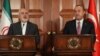 Turkish Foreign Minister Mevlut Cavusoglu (R) and Iranian Foreign Minister Mohammad Javad Zarif give a press conference in Ankara, April 17, 2019