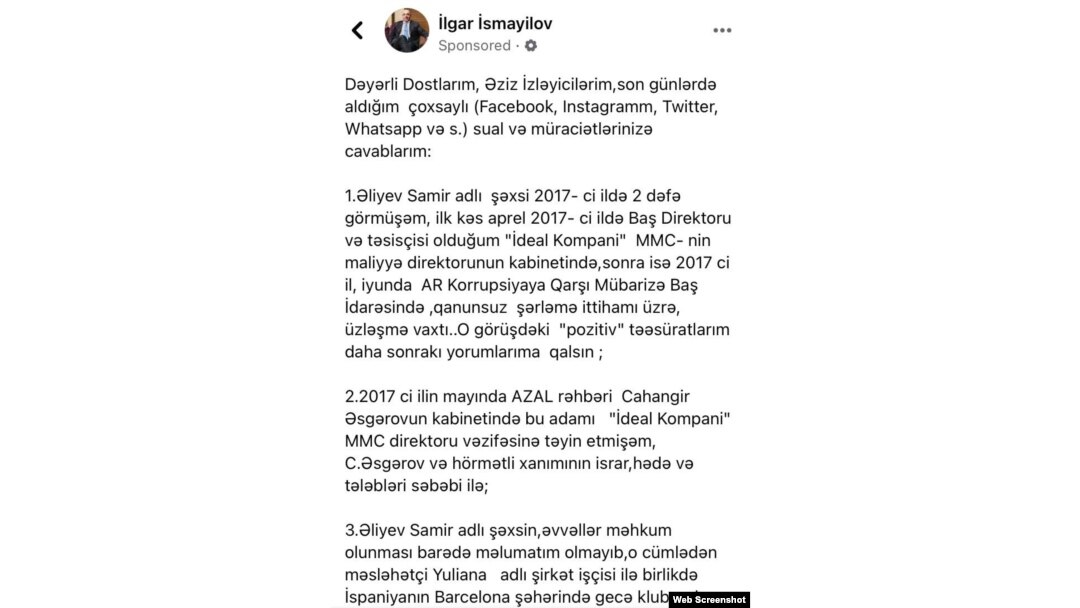 İlqar İsmayılov budəfəki həbsindən bir həftə öncə Facebook hesabından paylaşım etmişdi