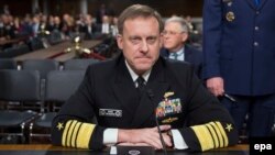 The U.S. Cyber Command chief, director of the National Security Agency (NSA), and chief of Central Security Services, Navy Admiral Michael Rogers, appears before the Senate Armed Services Committee on May 9.