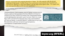 Офіційна відповідь від компанії Belanto Trade на запит Крим.Реалії